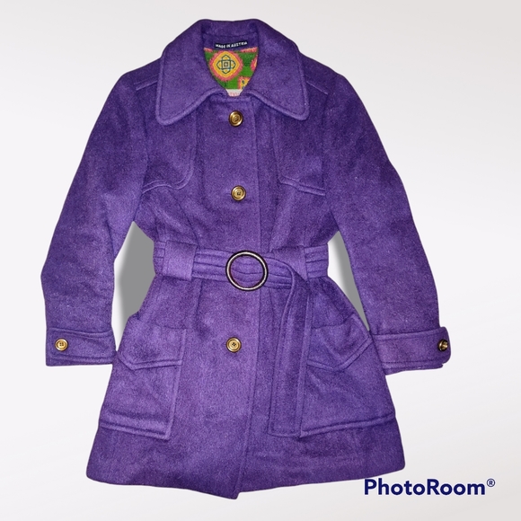 💜1960's-1970's Vintage Purple Wool Belted Coat - Picture 5 of 15
